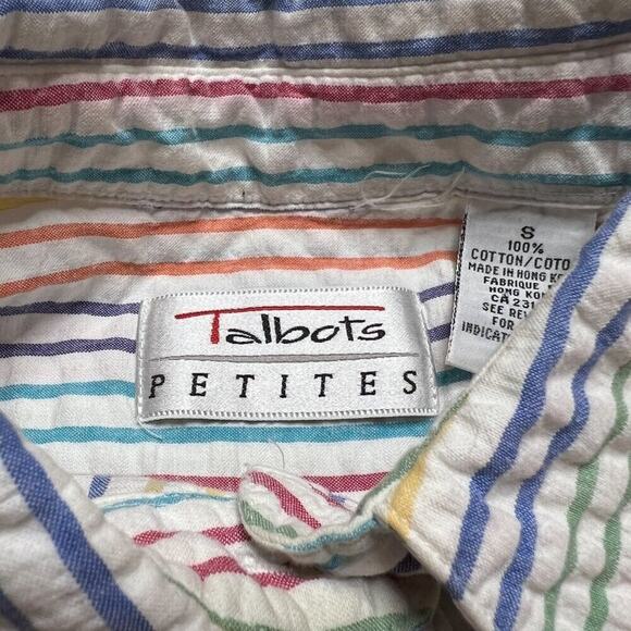 Talbots Rainbow Striped Shirt Textured Button Up Multicolor Collared Women's SP - Picture 3 of 11